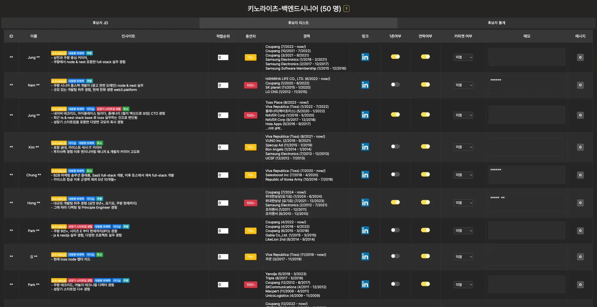 키노라이츠 제공 리스트 화면 예시